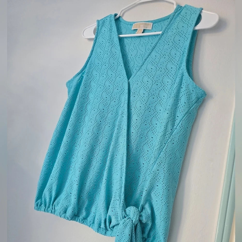 Michael Kors Top Eyelet Stretch Faux Wrap Sleeveless Size M